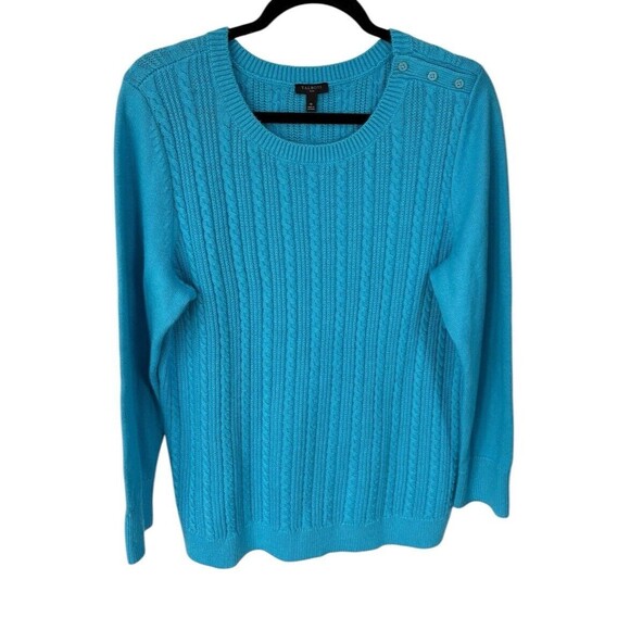 Talbots Plus‎ Cable Knit Blue Sweater Size 1X Button Accent - Picture 1 of 5